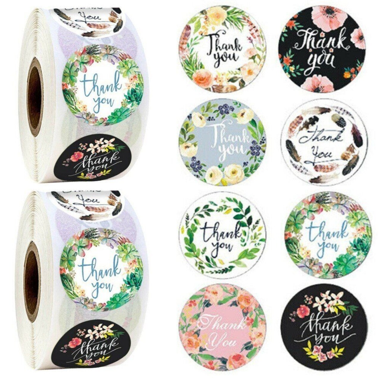 Thank You Stickers Handmade DIY Party Flowers Round Labels